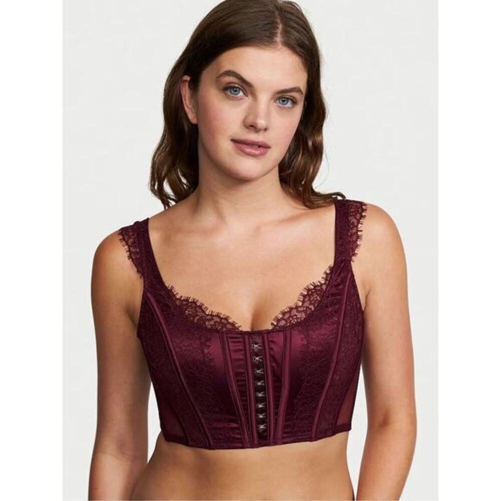 Victoria’s Secret Dream Angels Purple Lace unlined Cropped Corset Top bra medium